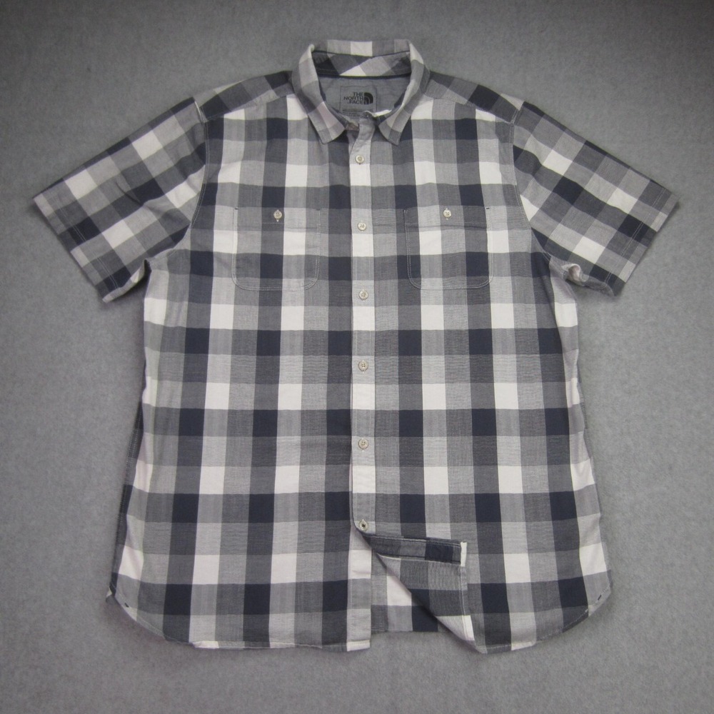 The North Face Shirt Mens XL Gray Plaid Short Sleeve Button Up Hiking Outdoor